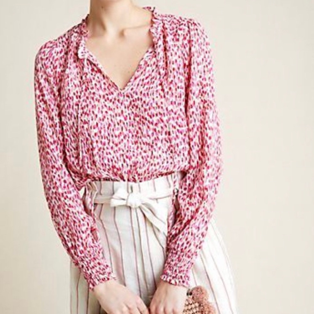 kachel x anthropologie Pink Silk Blend Boho Lightweight Jumper Top Size 10